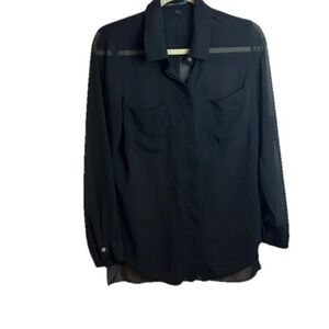 ISDA & CO SHEER BLACK BUTTON FRONT BLOUSE WOMEN'S SIZE Large Sexy Grunge